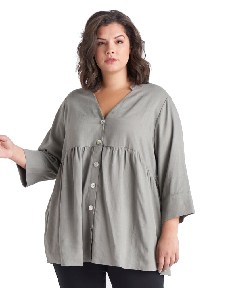 Plus size model wearing Madilyn Button Front Blouse by Dex Plus | Dia&Co | dia_product_style_image_id:184197